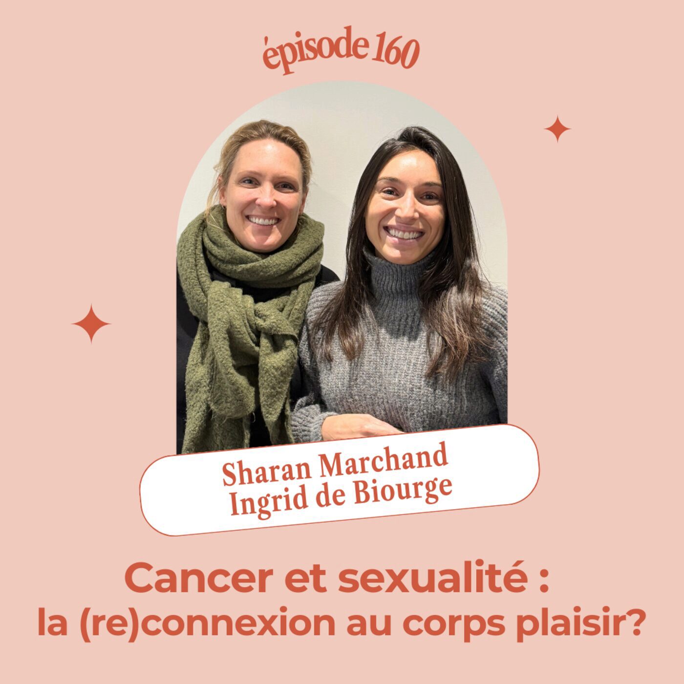 episode cover EP160 - CANCER & SEXUALITÉ : LA (RE)CONNEXION AU CORPS PLAISIR. Sharan Marchand et Ingrid de Biourge.